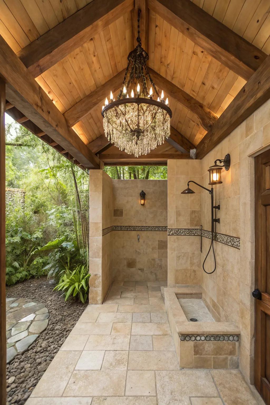 Rustic candelabras elevate the ambiance.