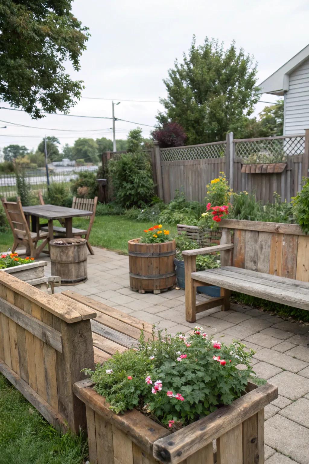 Reclaimed wood adds rustic charm and nature to your patio.