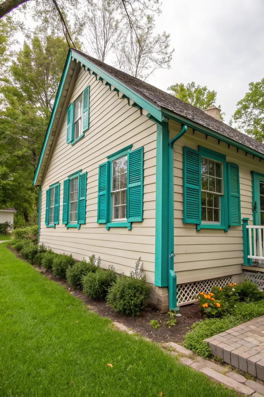 These teal shutters give this cottage a splash of color.