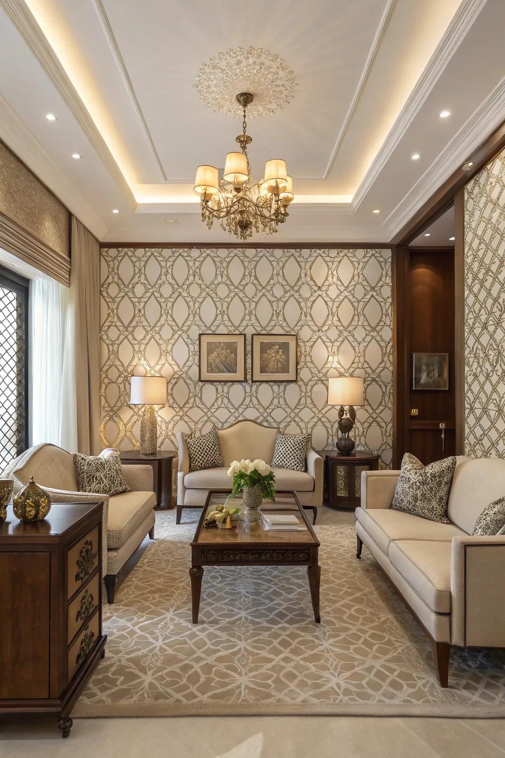 A compact living space featuring symmetrical patterns to enhance balance.