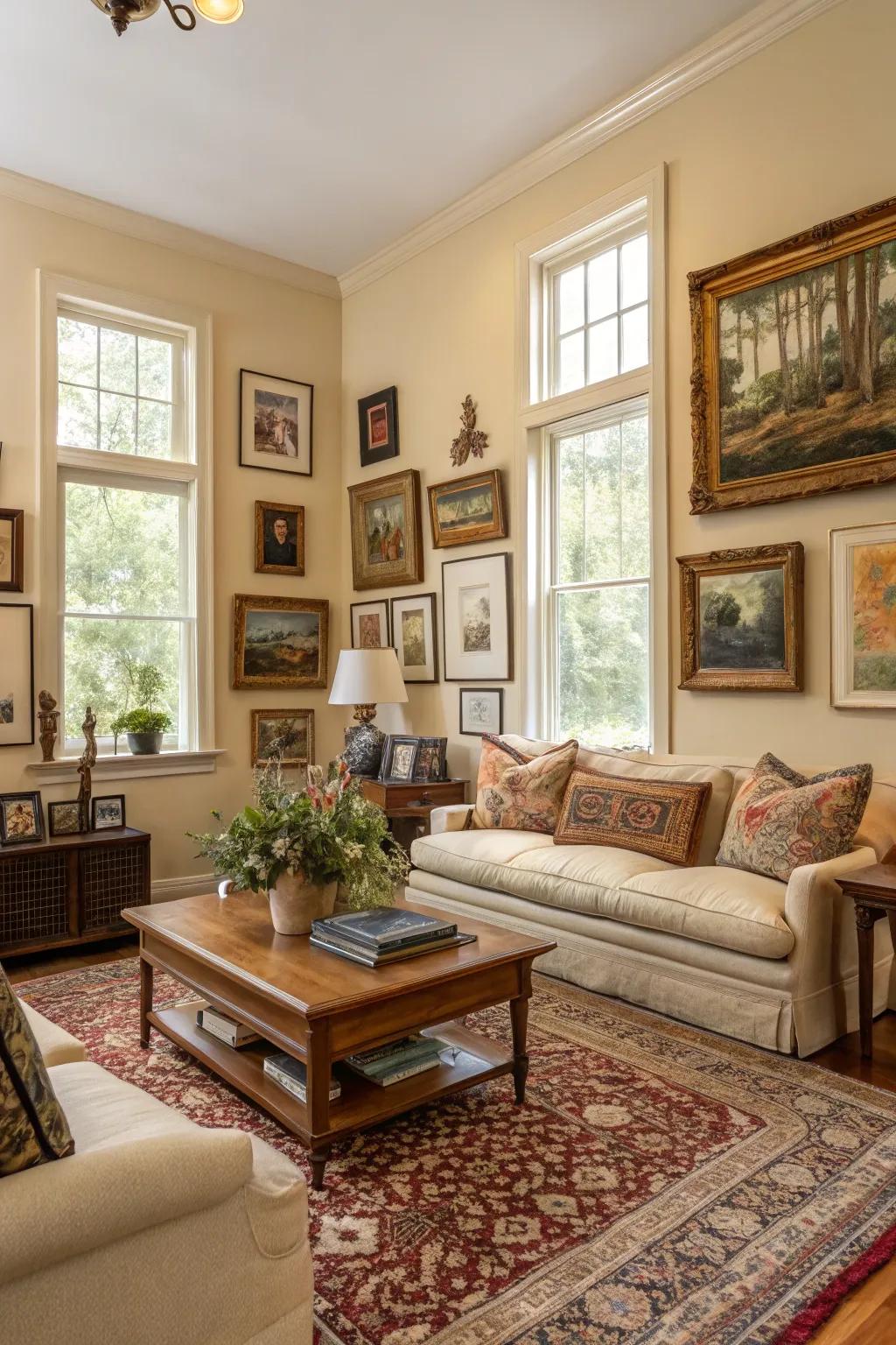 Personal artwork that infuses a unique touch to a Southern interior.