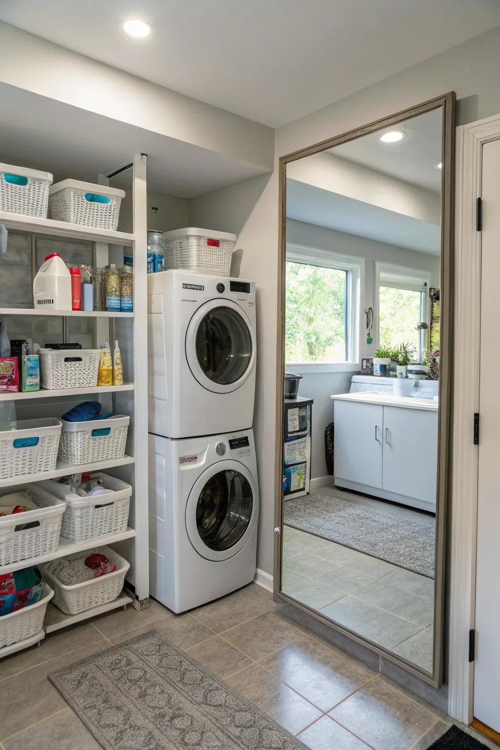A mirror can make your laundry room feel more spacious and open.