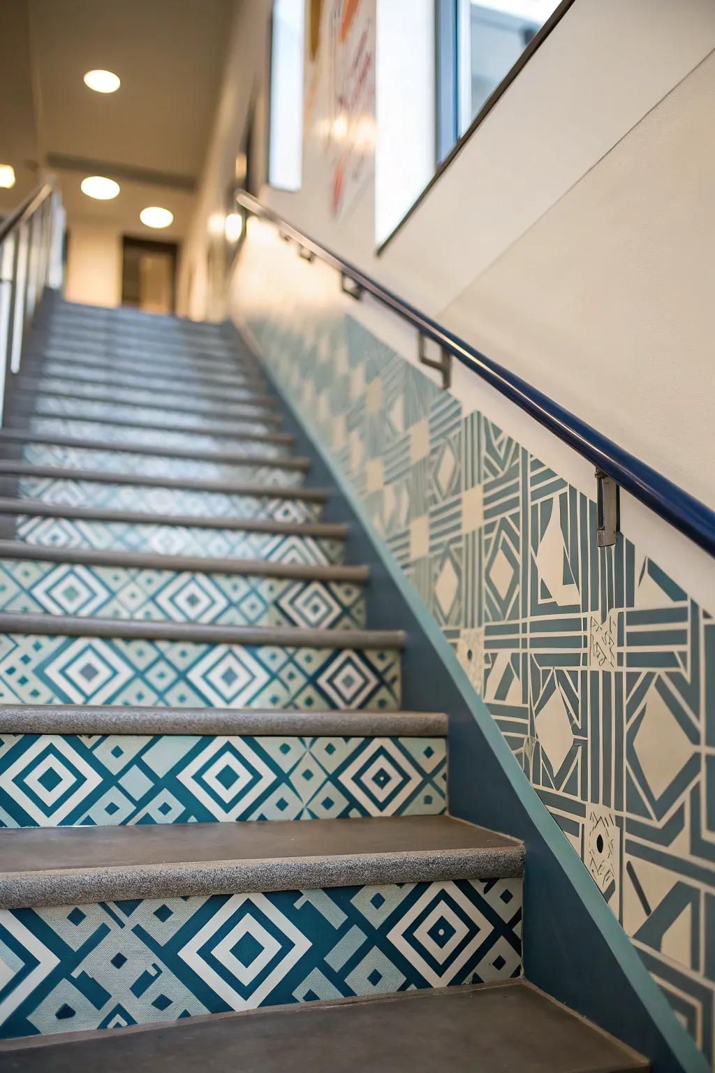 Create modern-day intrigue with geometric patterns on your staircase walls.