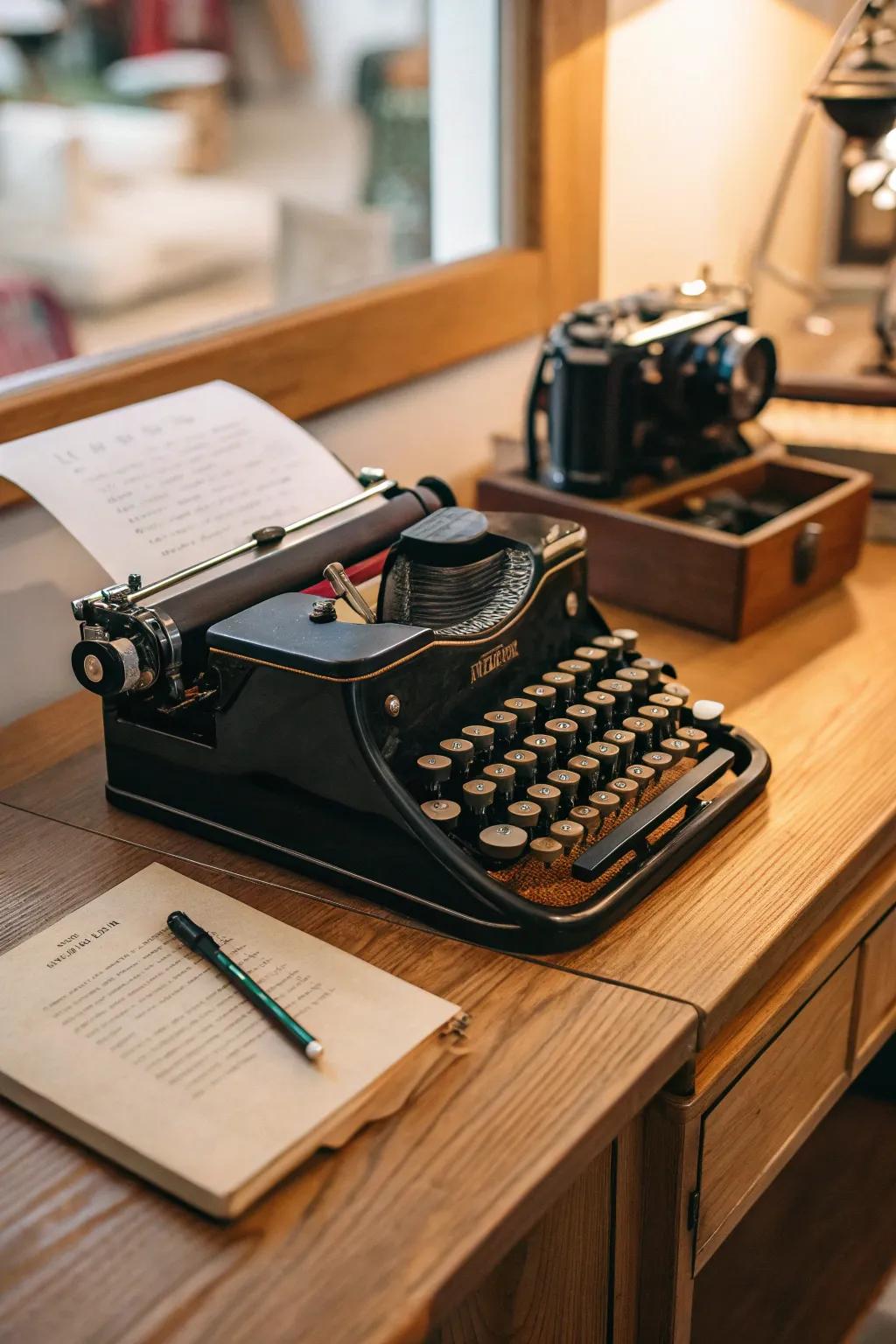 A vintage writing machine adds a literary touch to your steampunk decor.
