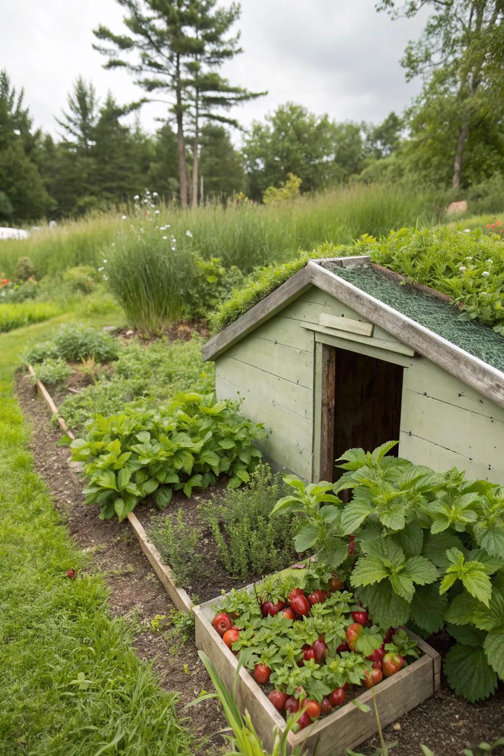Edible gardens contribute taste and practicality to your storm shelter area.