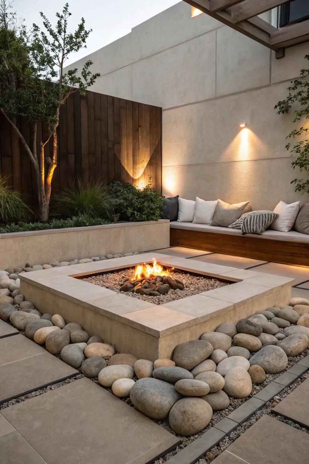 Understated elegance defines this sunken fire pit.