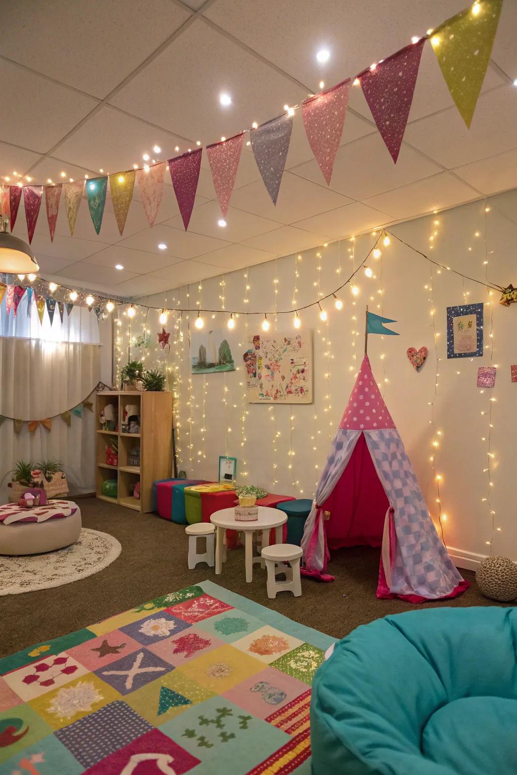 Whimsical decor transforms the space into a magical retreat.