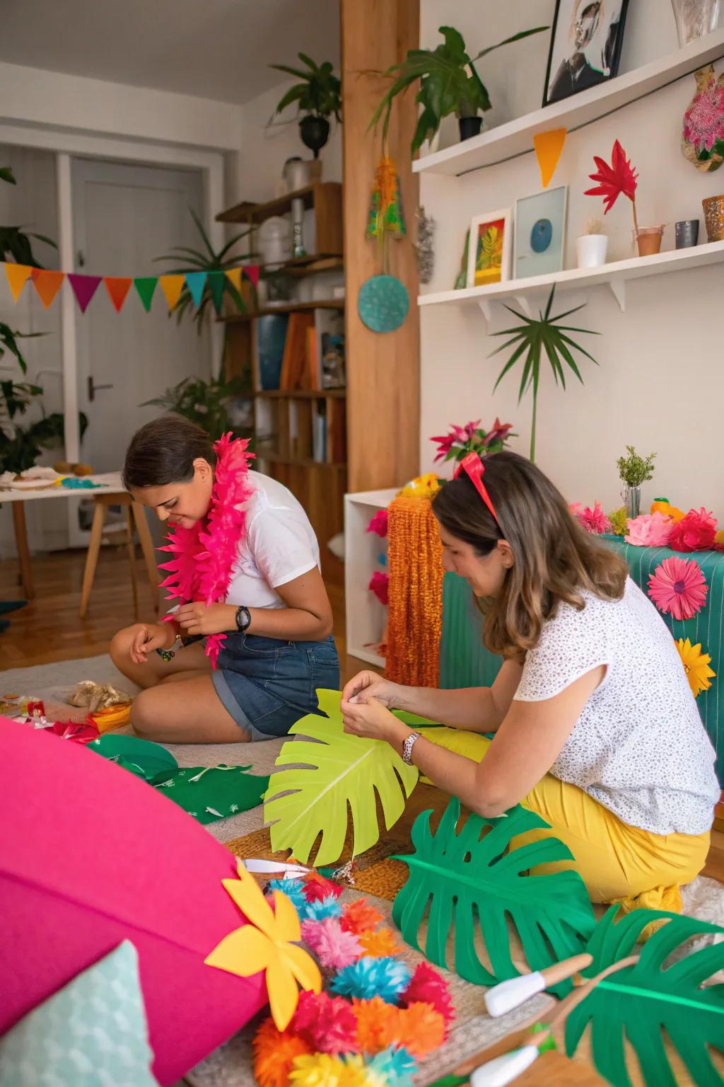 A tropical-themed craft workshop with friends.