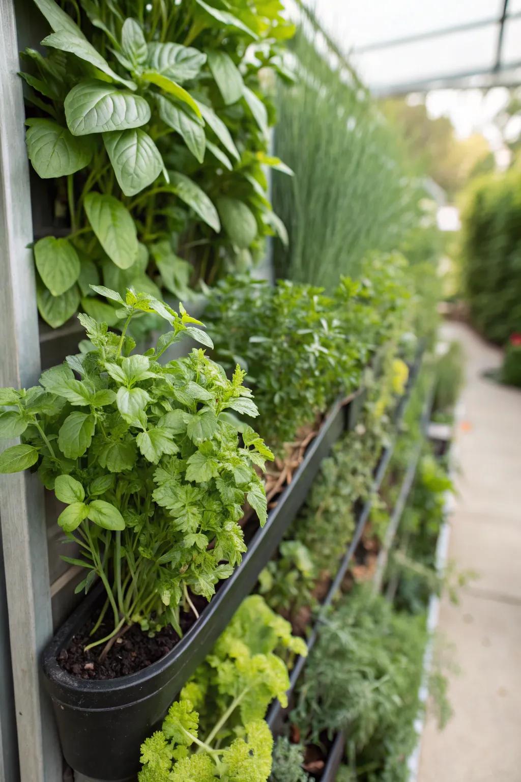 An upright herb garden offering fresh tastes directly from the wall.