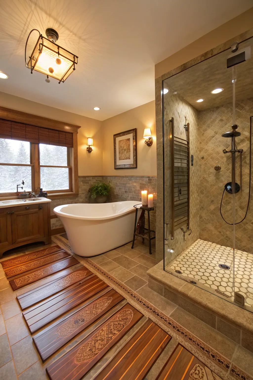 Heated floors adding warmth and comfort to the bathroom.