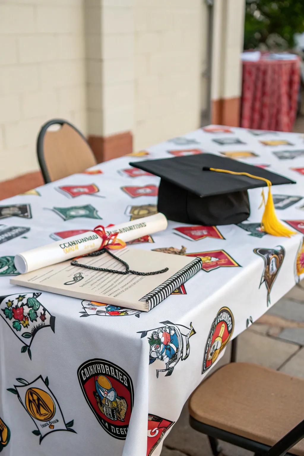 Themed tablecloths add a customized touch to the party.