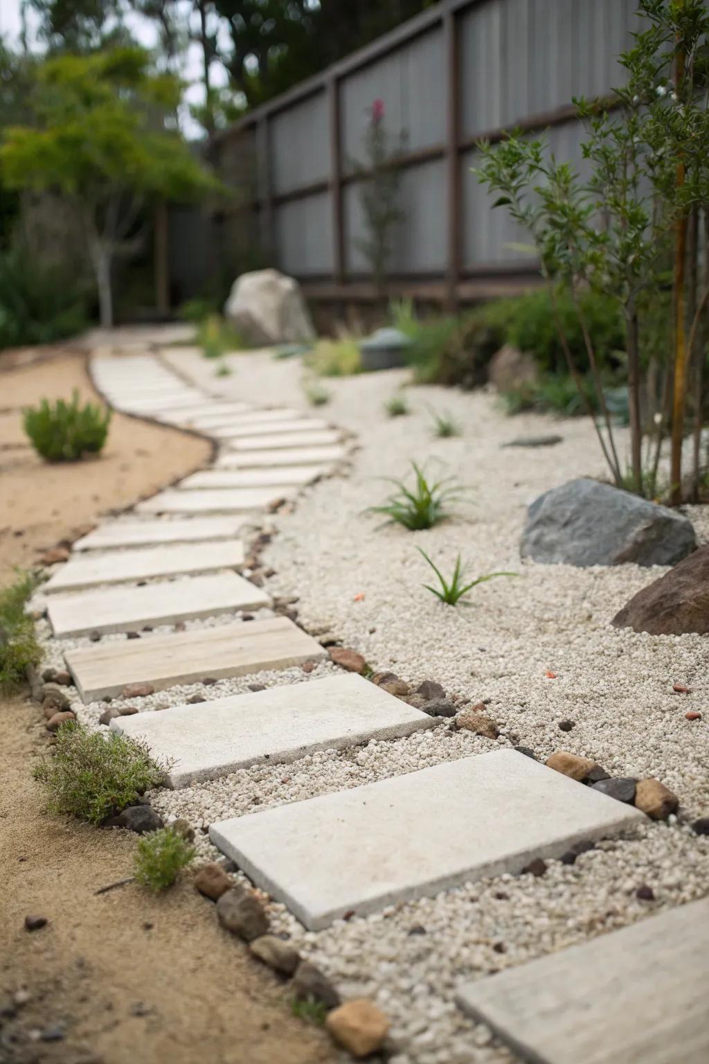 Find inner peace with a Zen garden-inspired walkway.