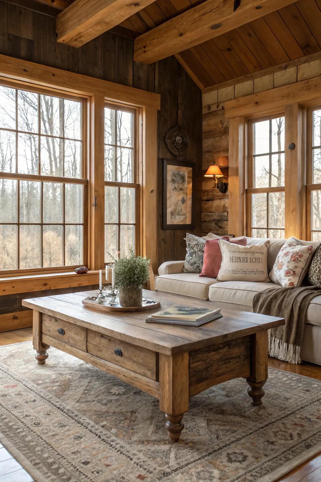 Unpainted wood trim offers warmth and charm to any space.