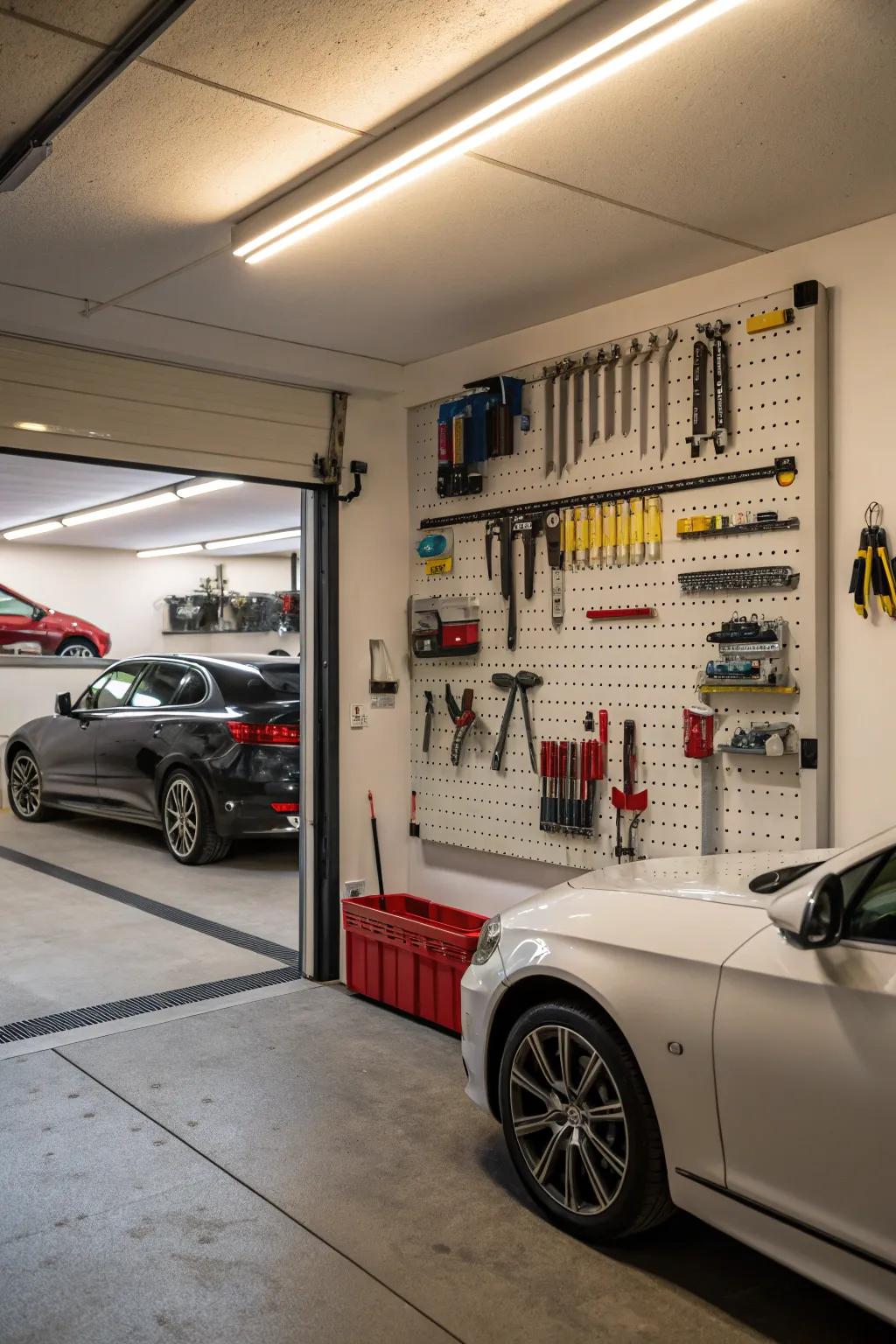 Maintain organized and accessible tools with racks mounted on the wall.