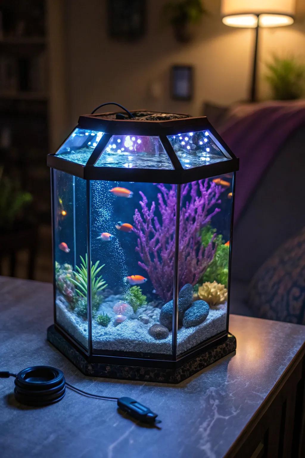 Utilize LED lighting to transform your tank's atmosphere.
