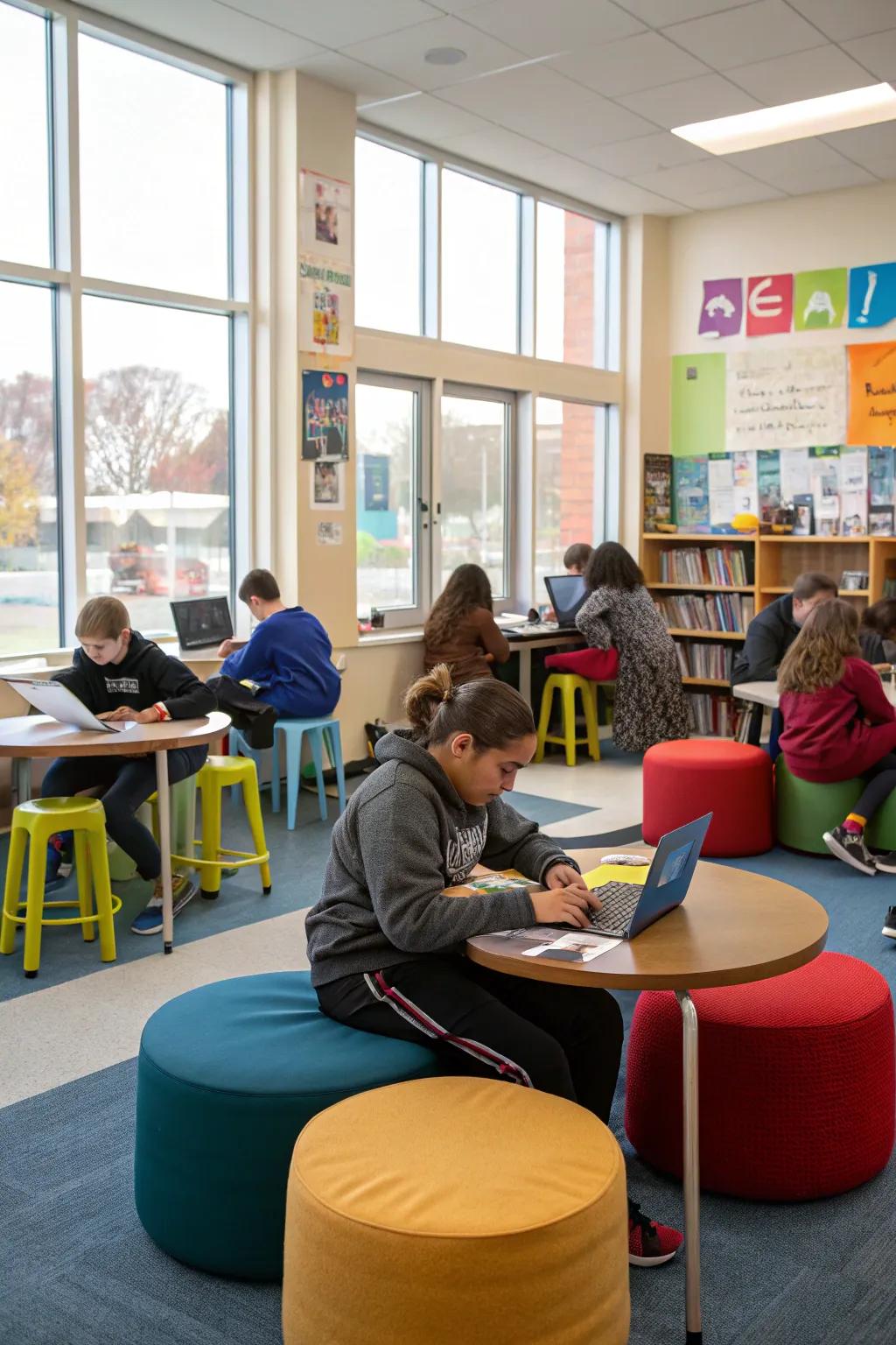 A classroom with flexible seating arrangements for versatile learning