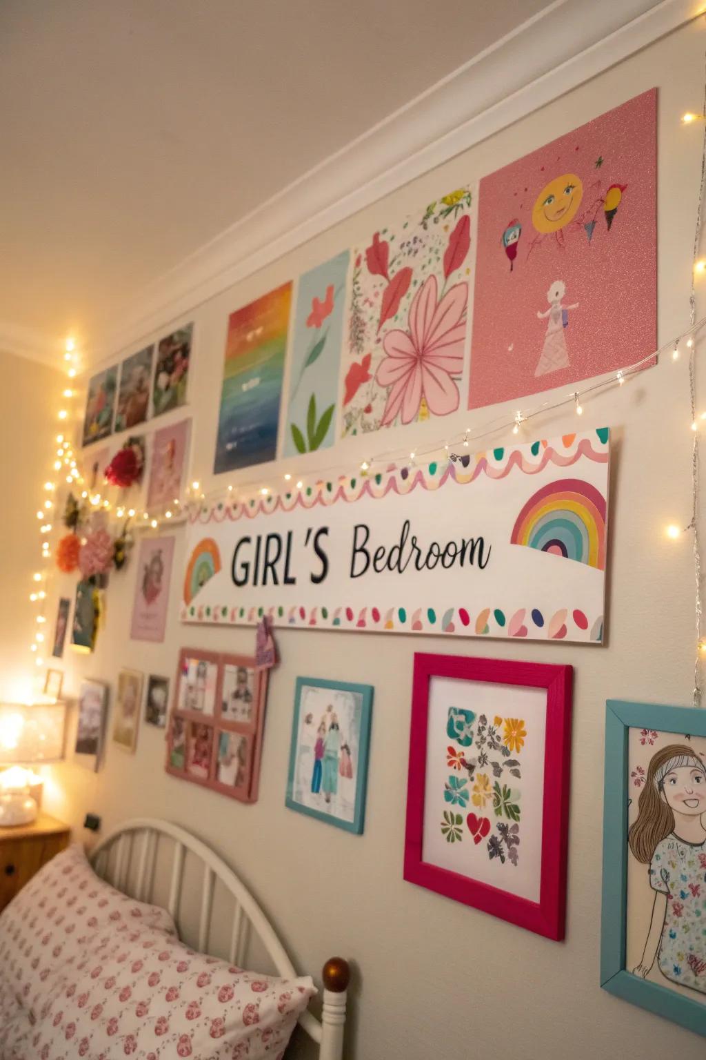 Personalized decor elements add a special touch to the bedroom.
