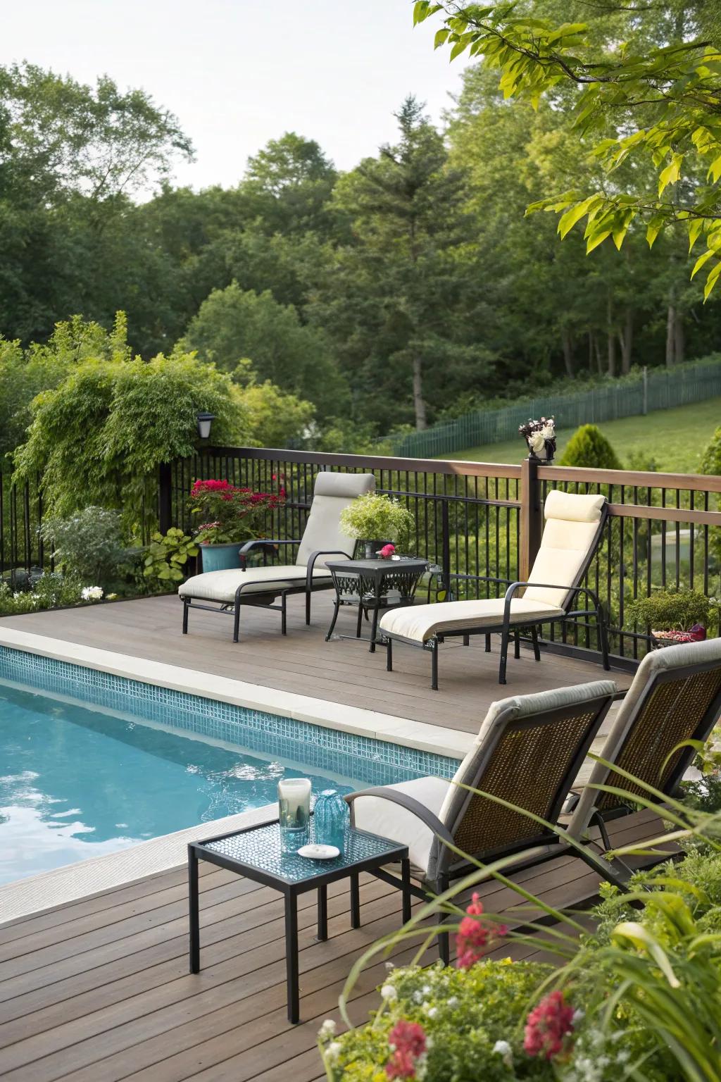 Unwind by the pool in a delightful seating nook.