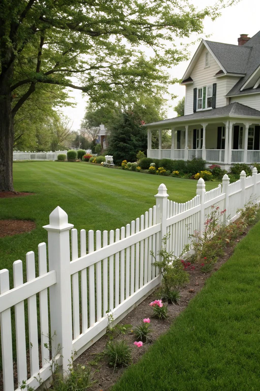 A picket fence provides timeless charm and warmth.