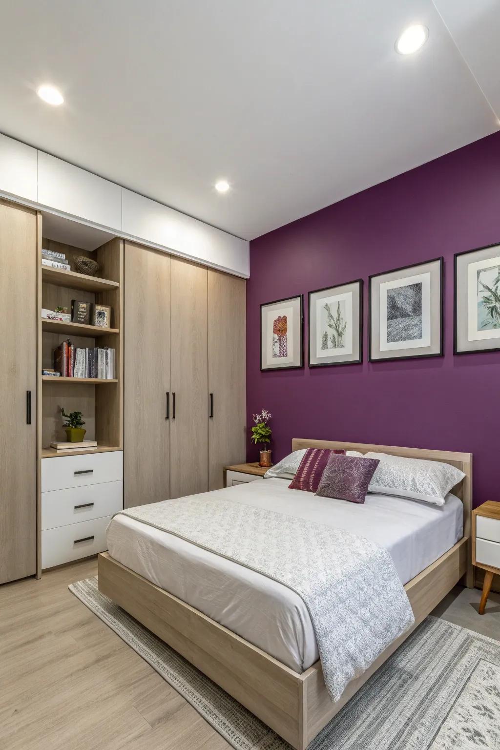 Create a bold impression with a purple feature wall.