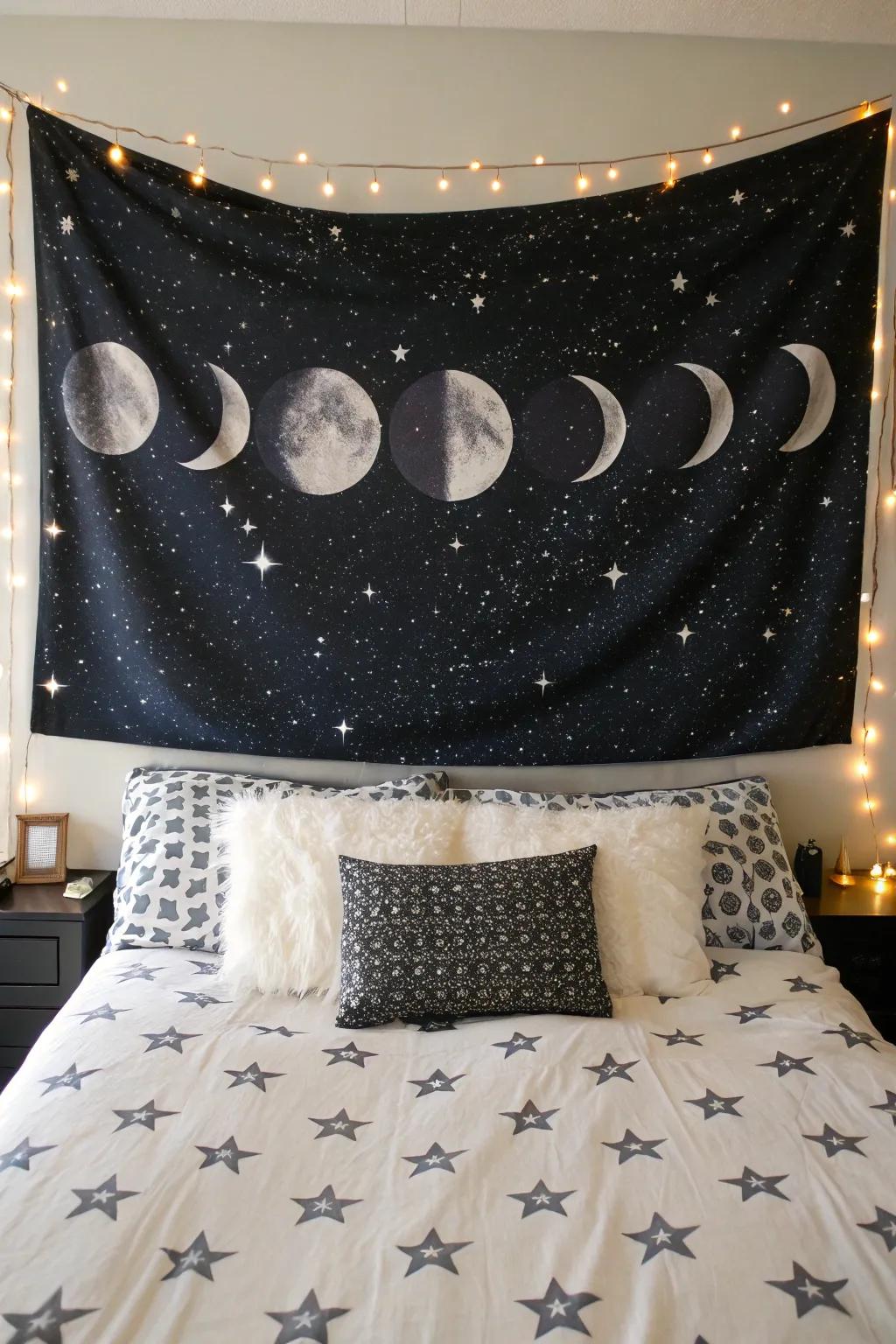 Celestial wall hangings bring the night sky indoors.