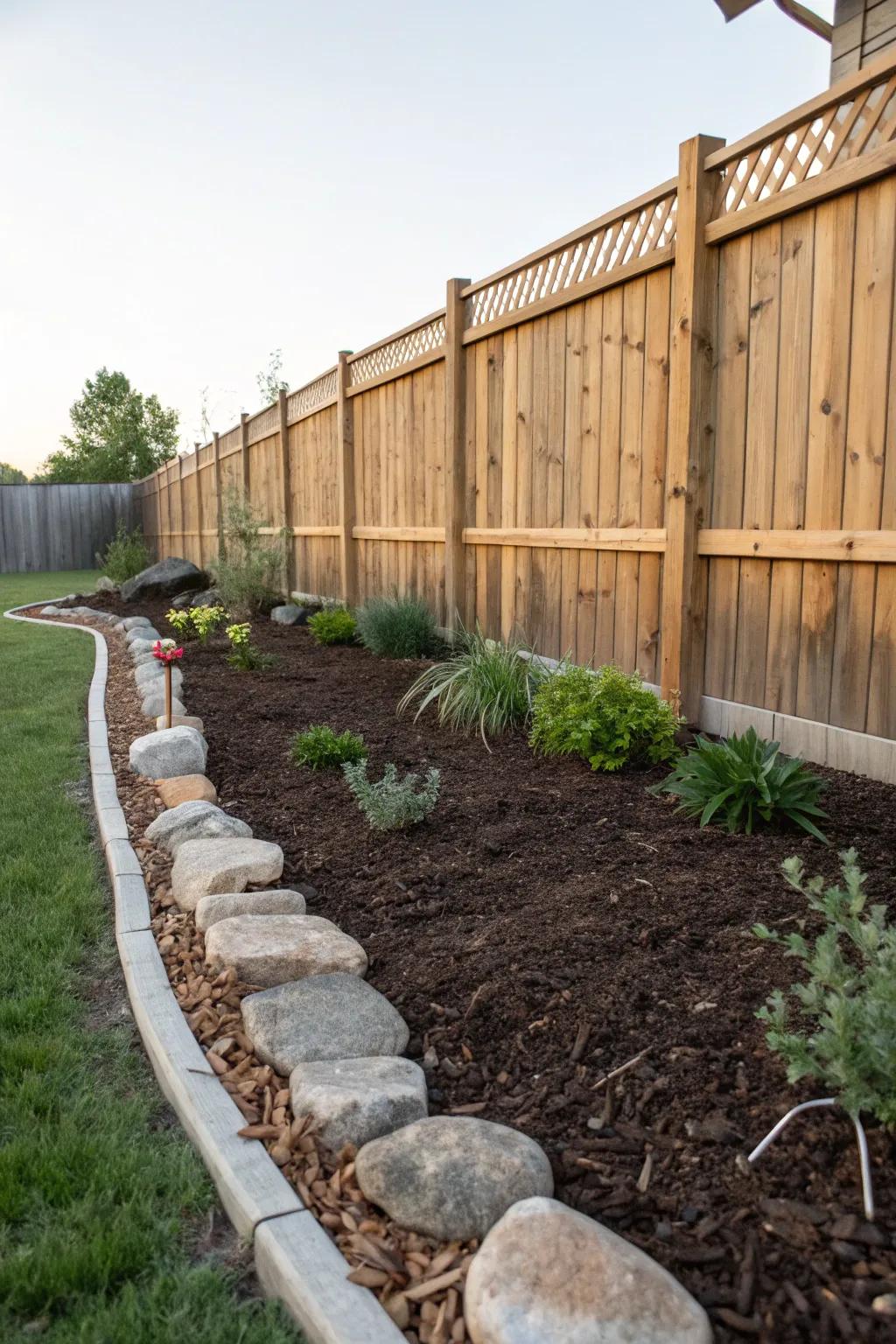 Mulch and borders elegantly define the garden space.