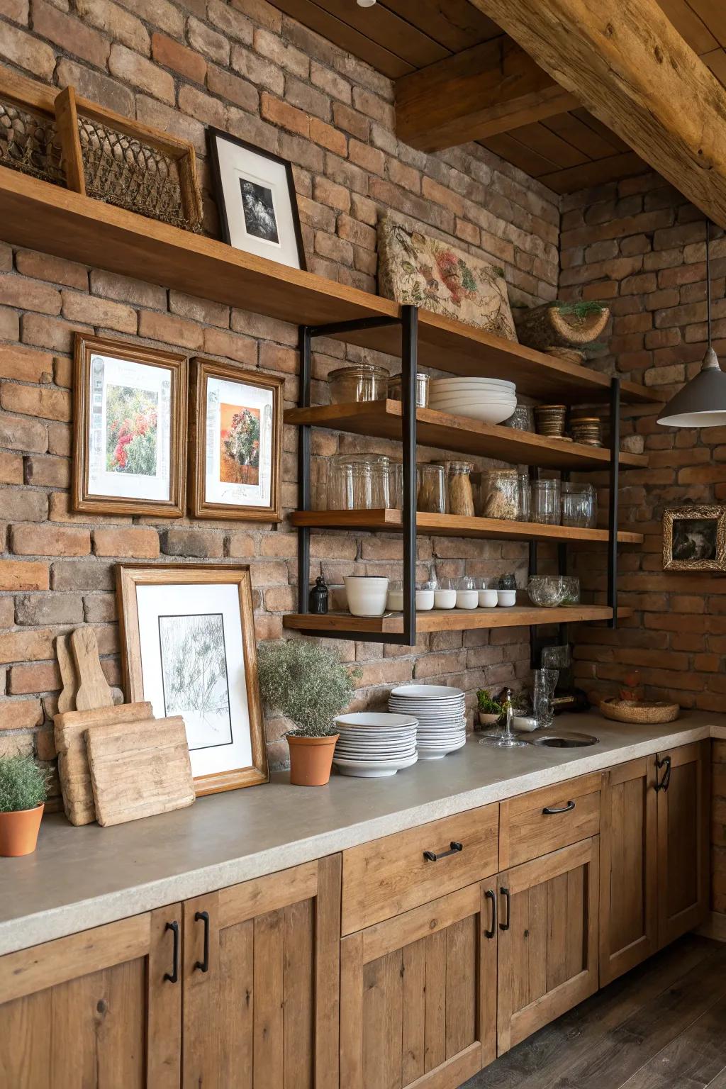 Timber details offer warmth to cooking area walls.