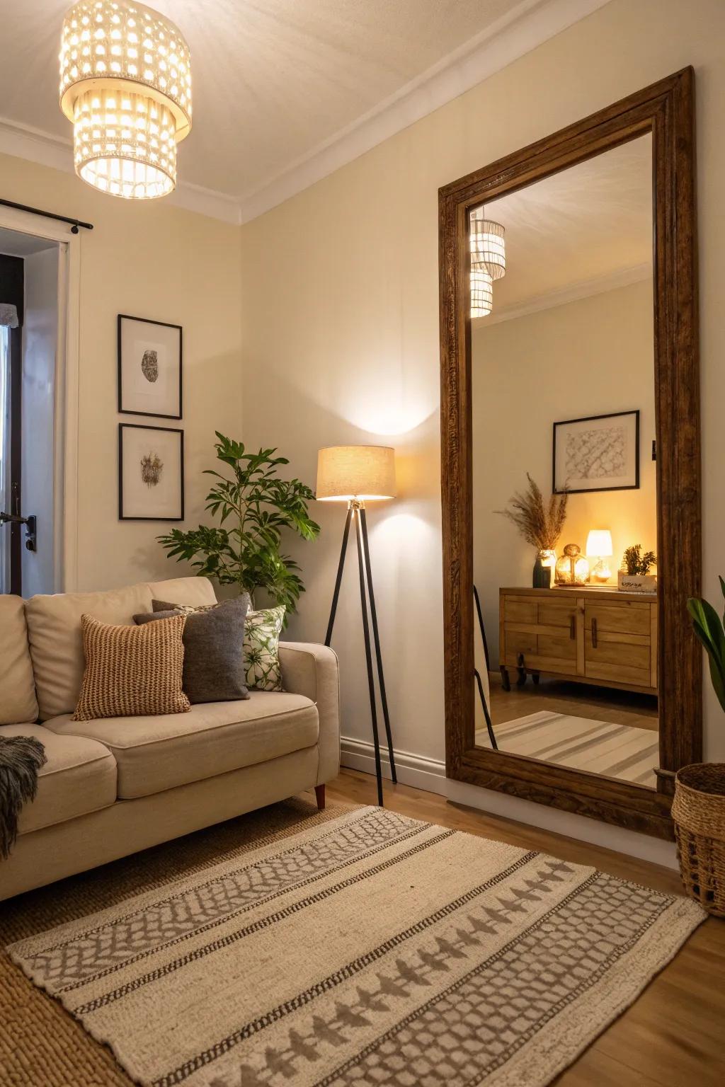 A mirror placed well can really make a small living room feel bigger.
