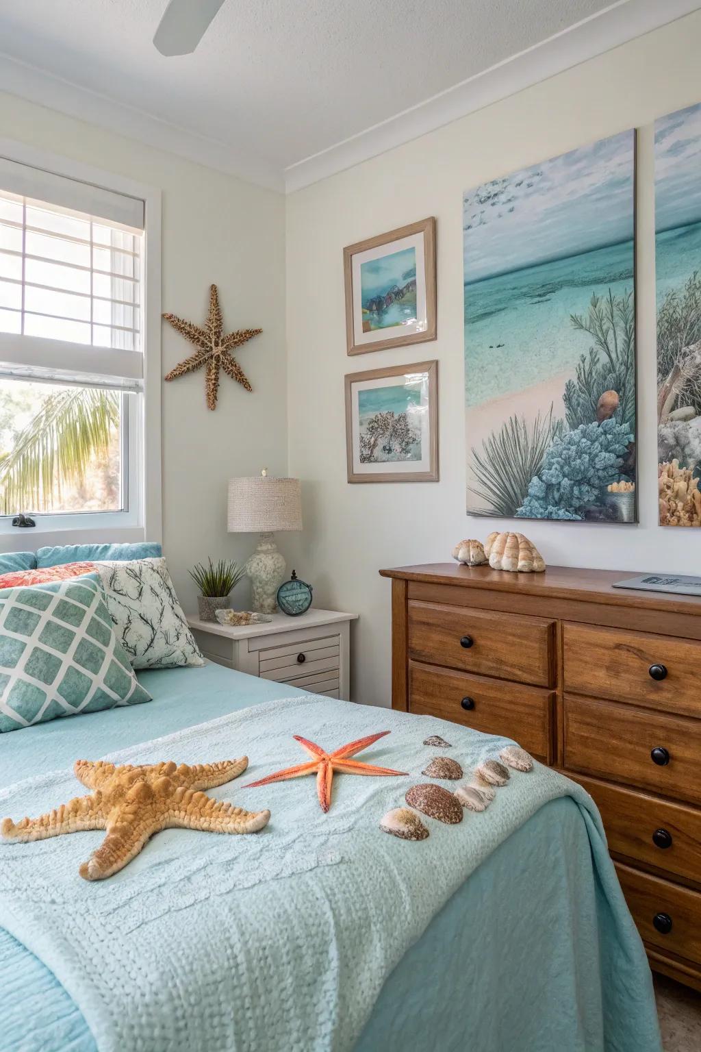 Seaside touches make the beach a part of your bedroom.