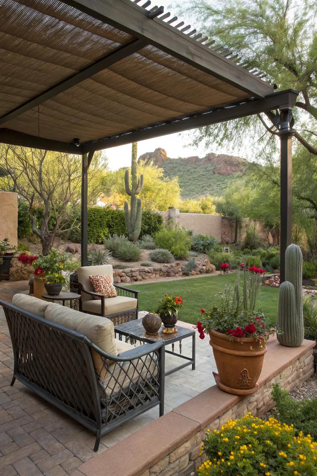 A patio serving as a comfortable outdoor living space.
