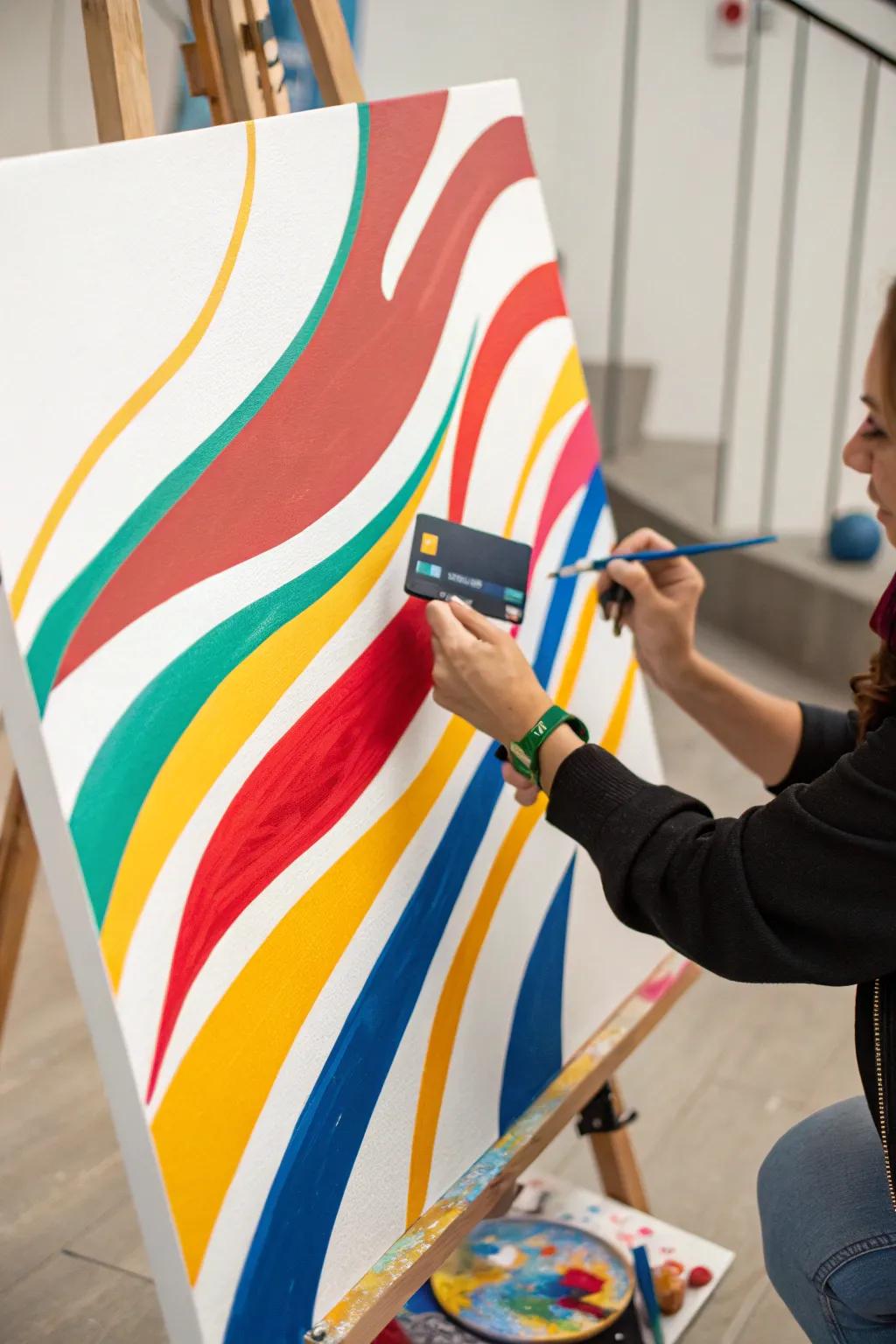 Swipe a card to craft vibrant, sweeping lines on your canvas, perfect for an airy effect.