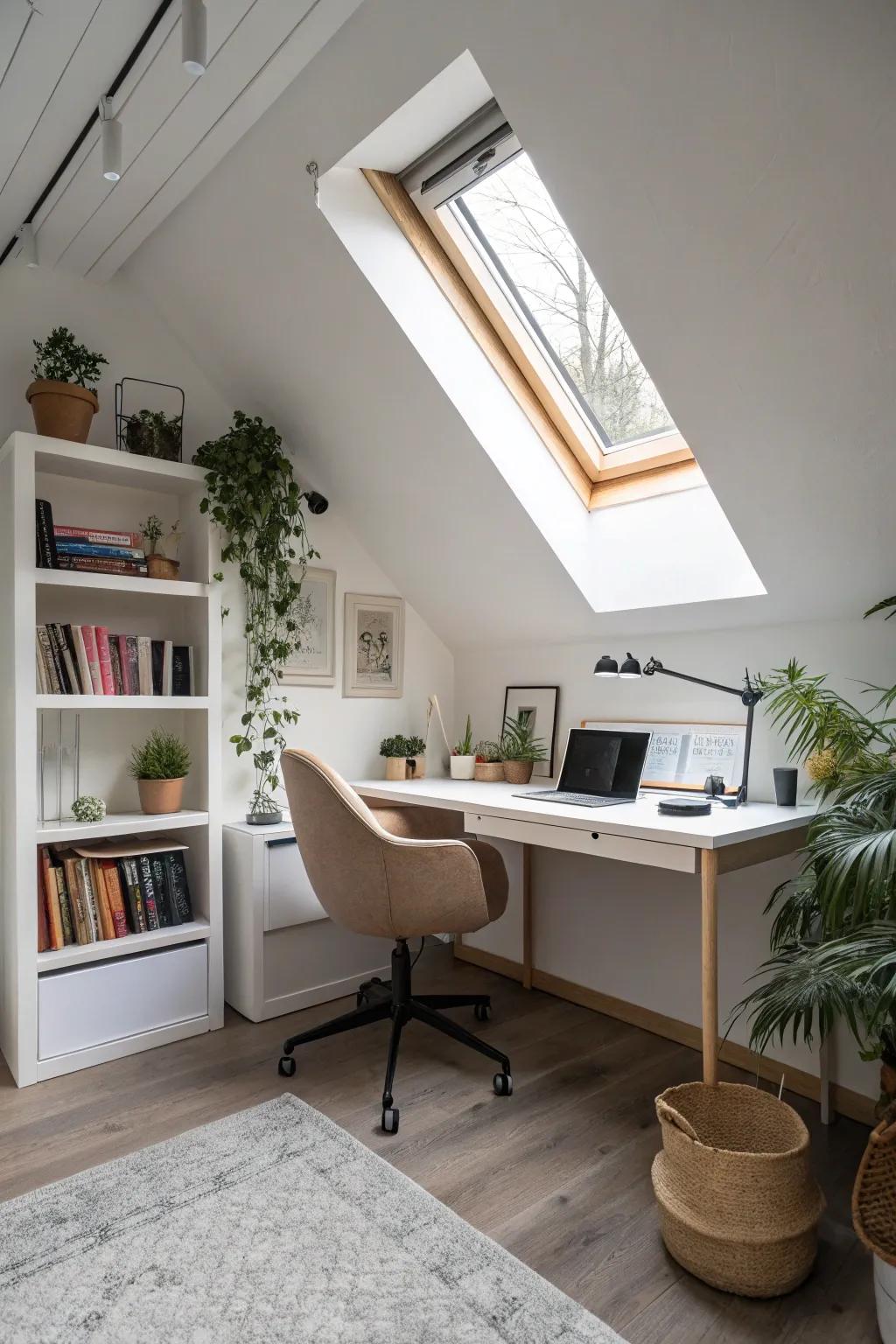 Enhance productivity in a peaceful attic studio.