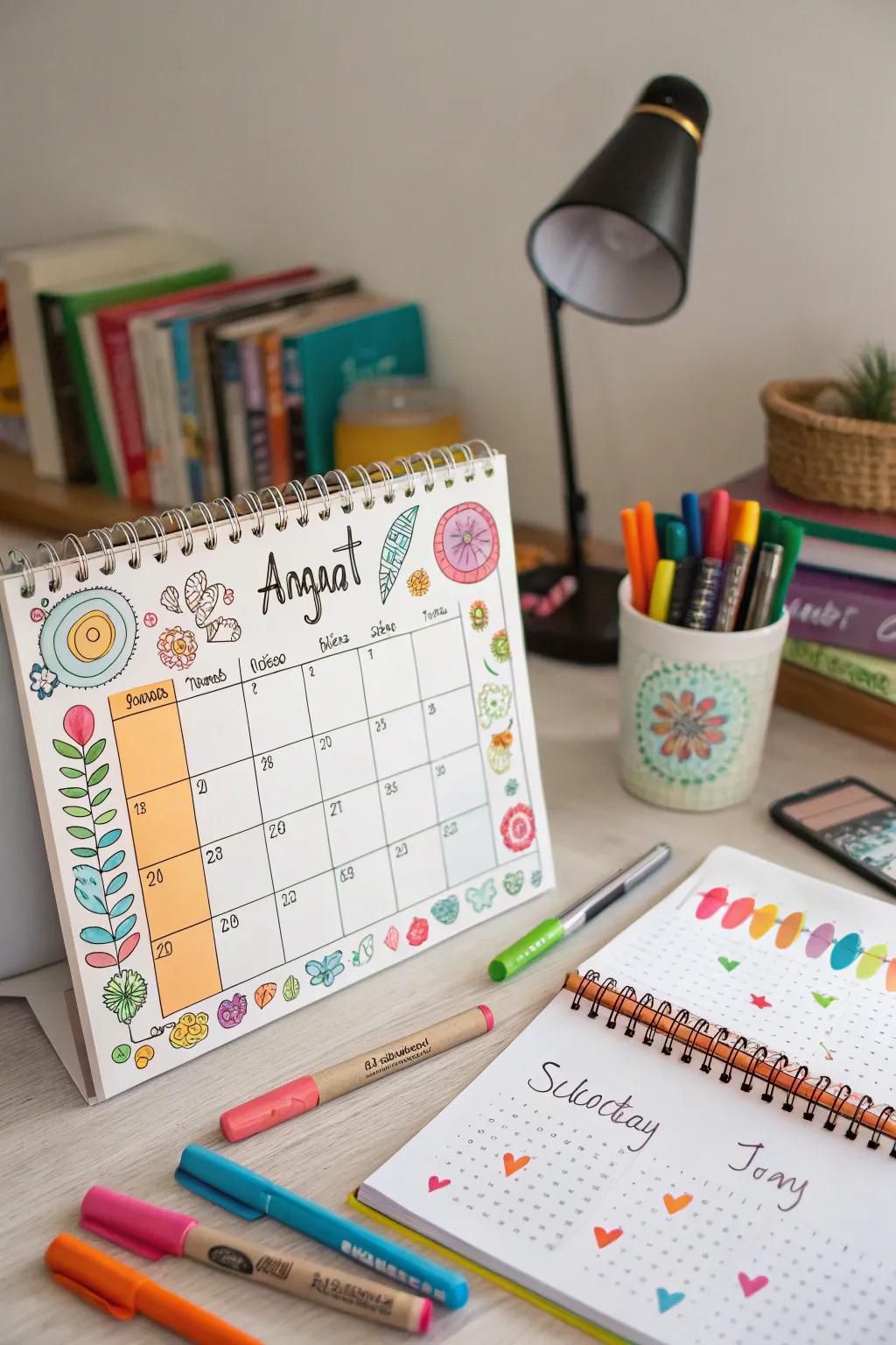 Personalize your calendar with hand-sketched doodles for an artistic flair.