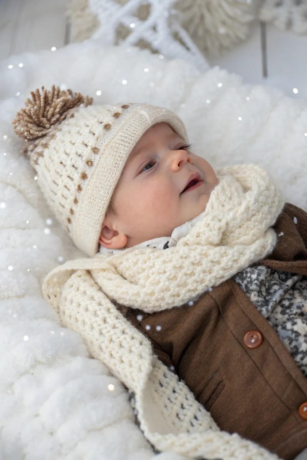 Seasonal outfits add a charming touch to monthly photos.