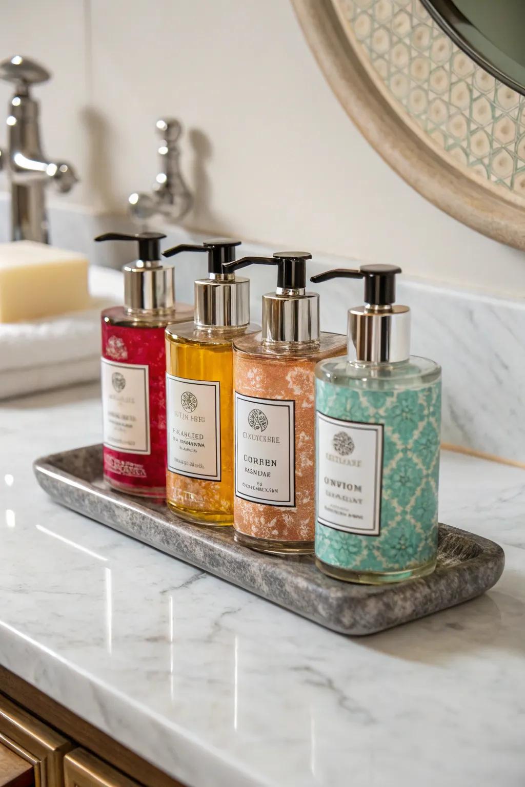 Pretty soap bottles give a touch of daily luxury.