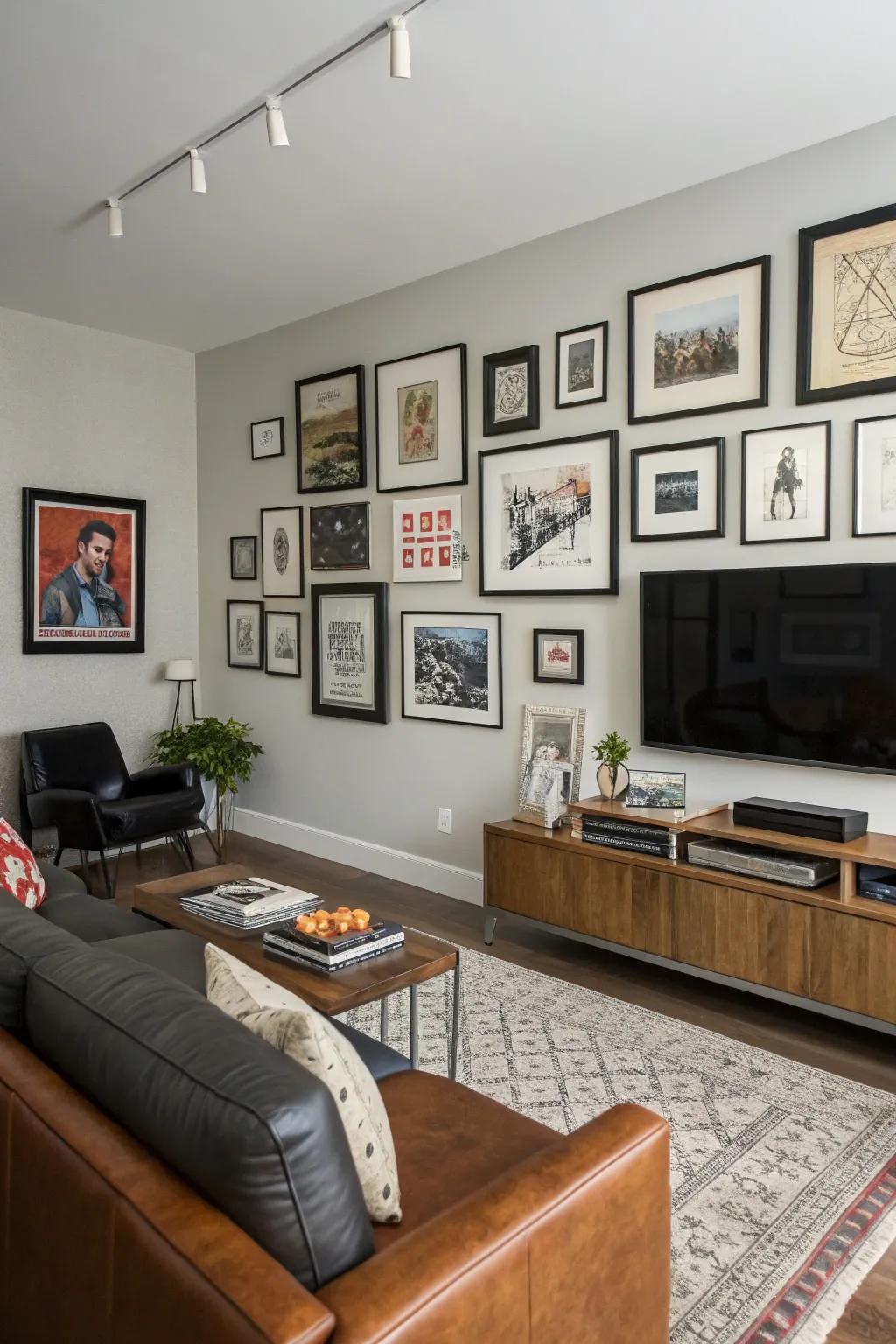 A personalized gallery wall incorporates character and appeal.