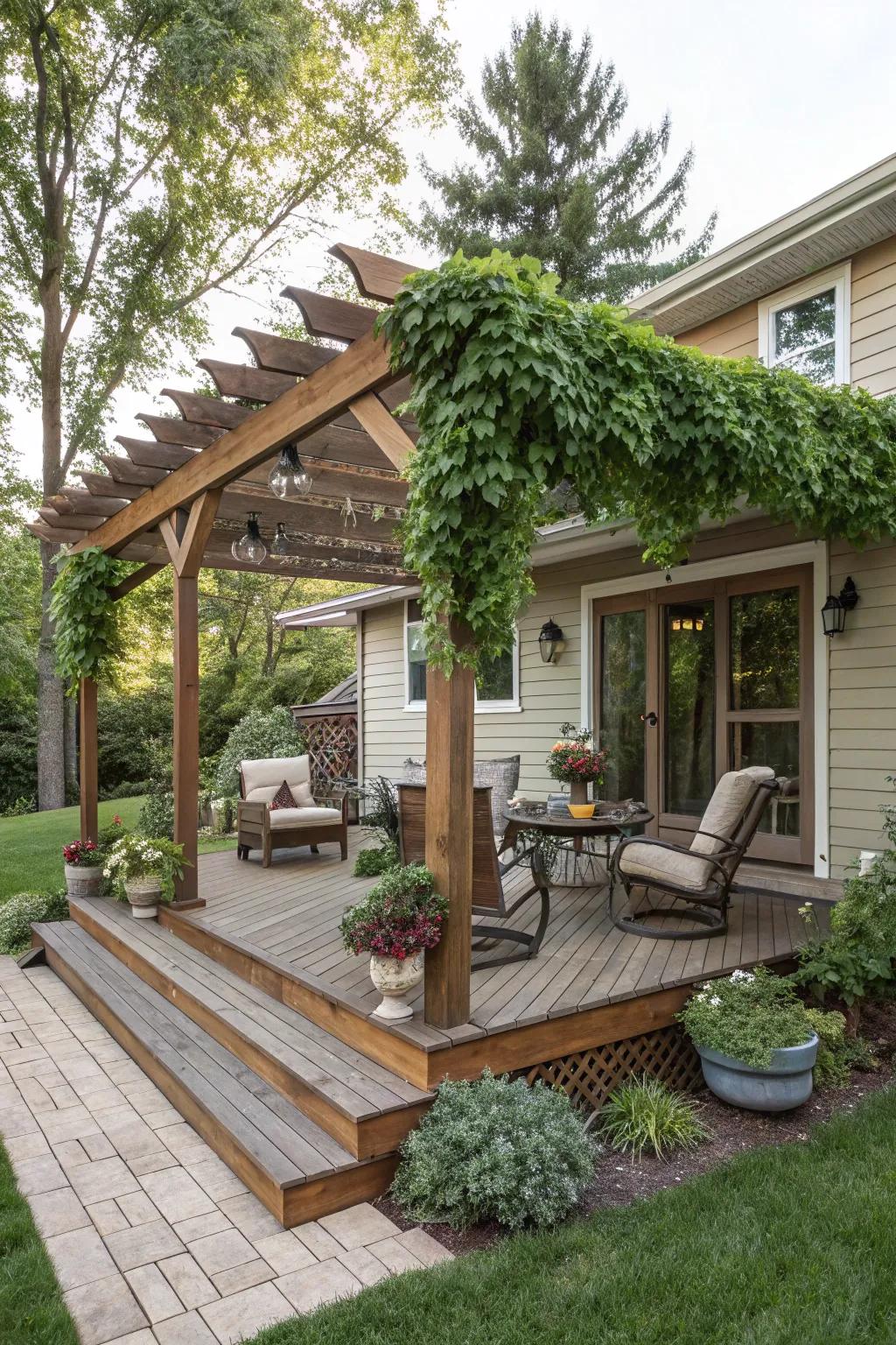 Pergolas introduce elegance and solace, perfect for bright afternoons.