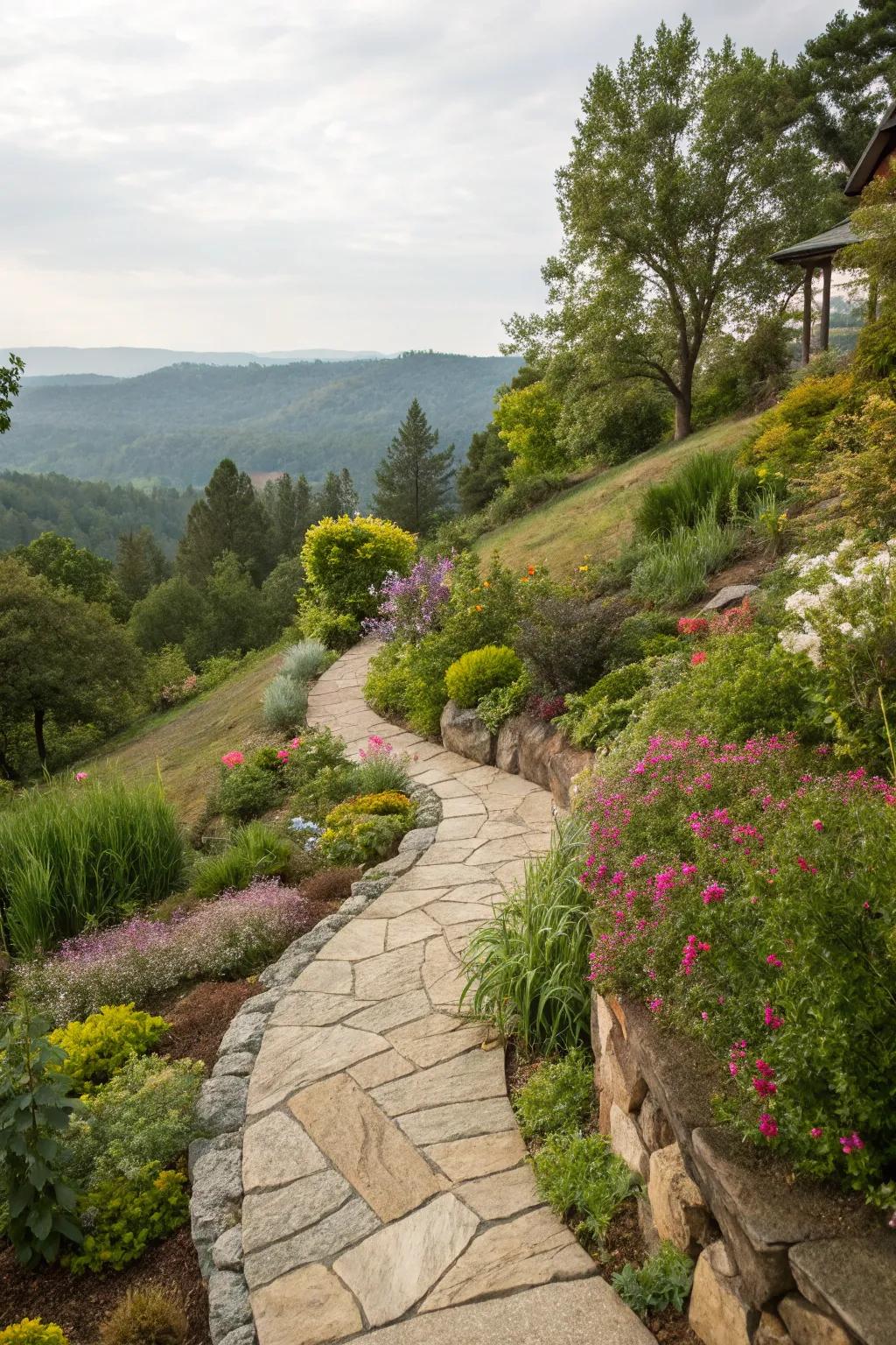 Rock walkways enhance the aesthetics and accessibility of your slope.