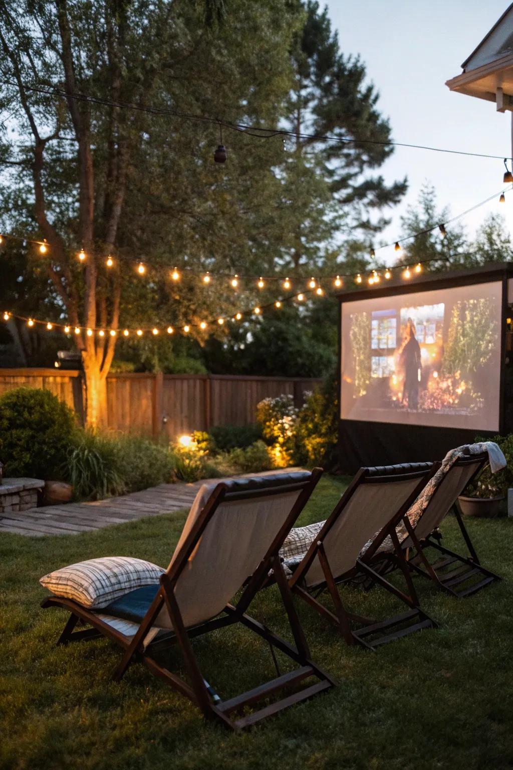 Adjustable lawn chairs provide comfort with a hint of refinement for your movie night.