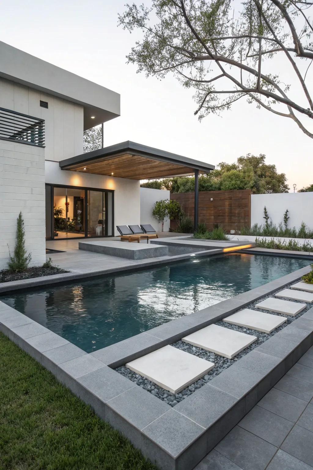 A sleek, modern pool design featuring geometric elegance.