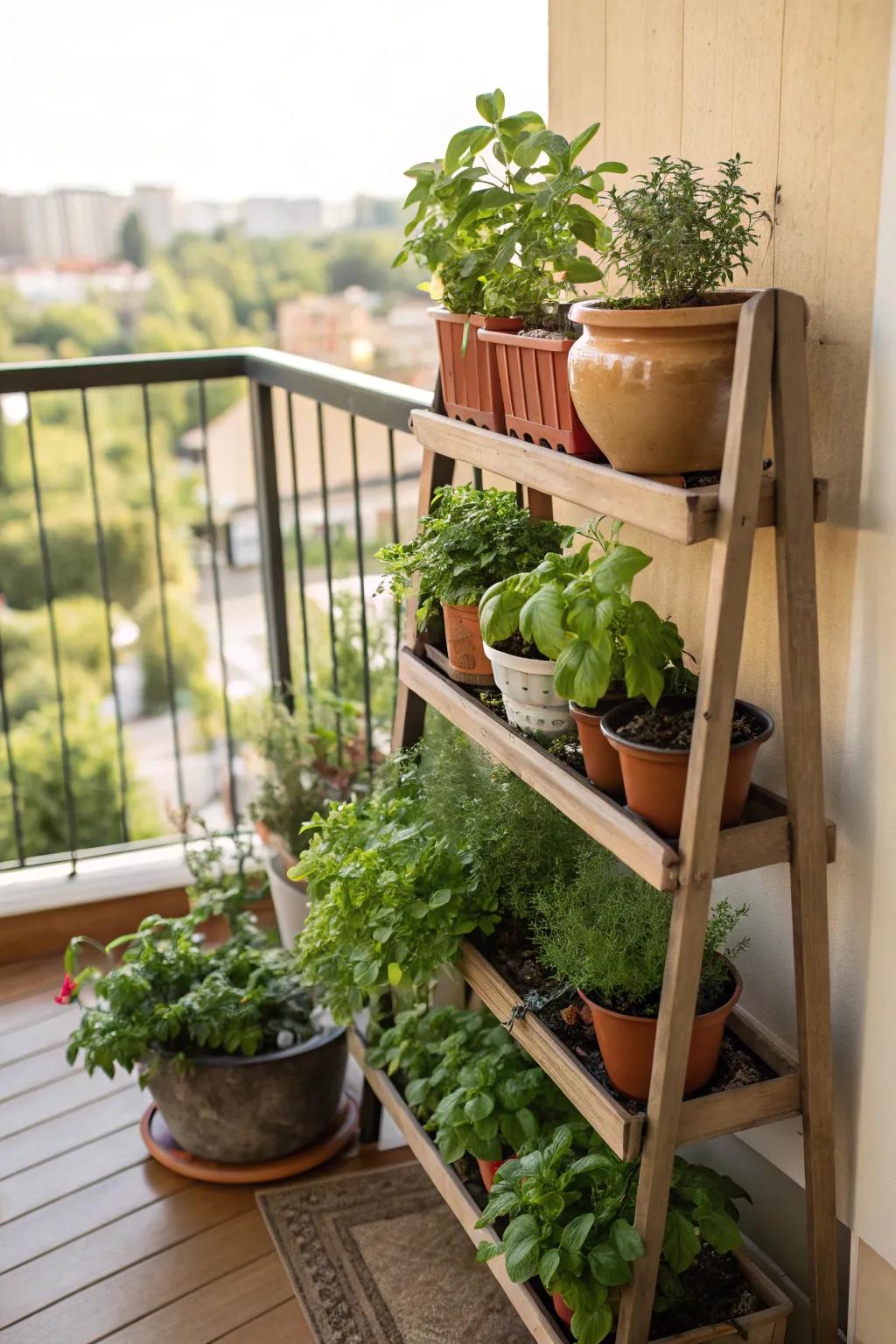 A step-style plant display beautifully organizes your herb collection.
