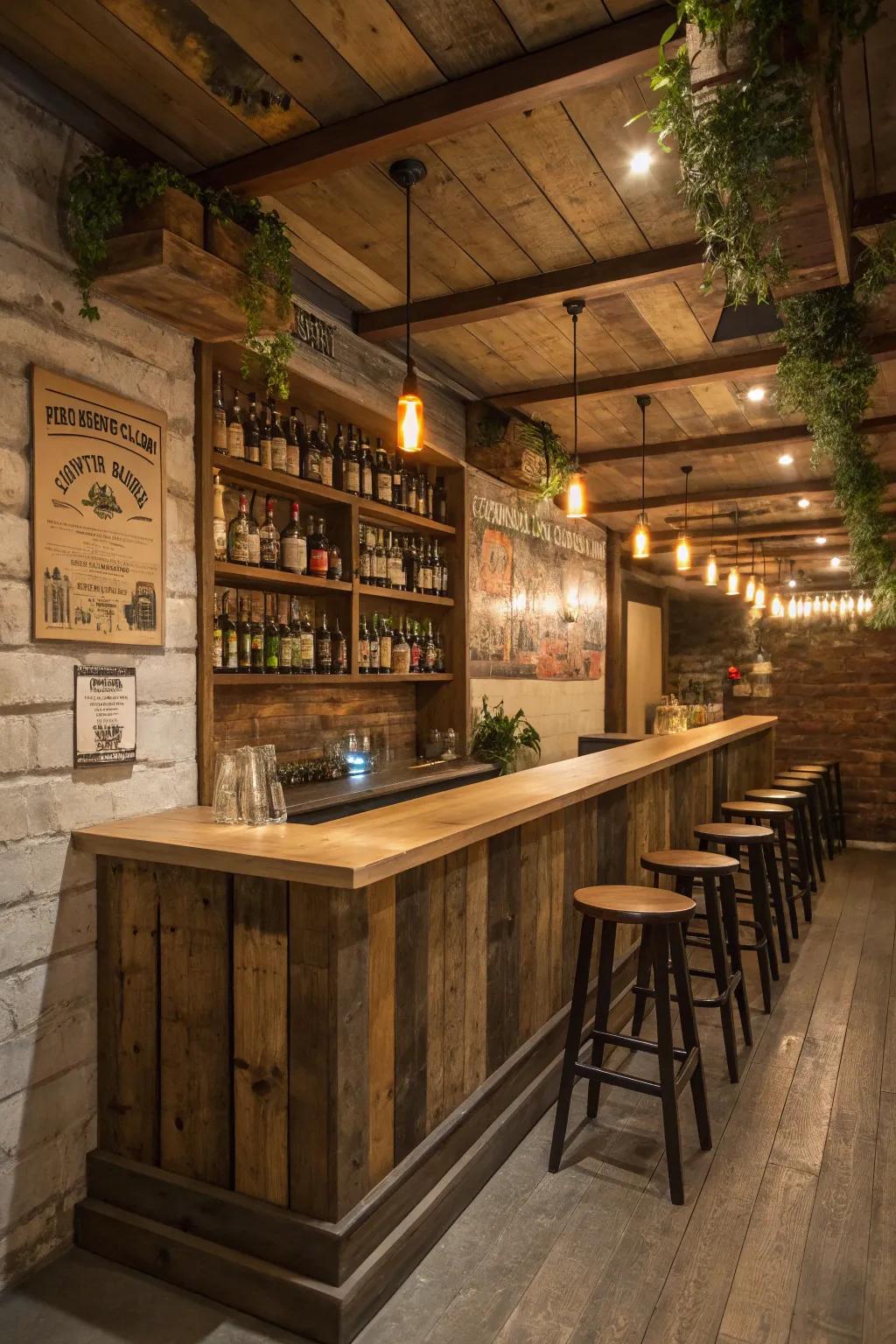 Salvaged timber adds rustic appeal and a sense of warmth.