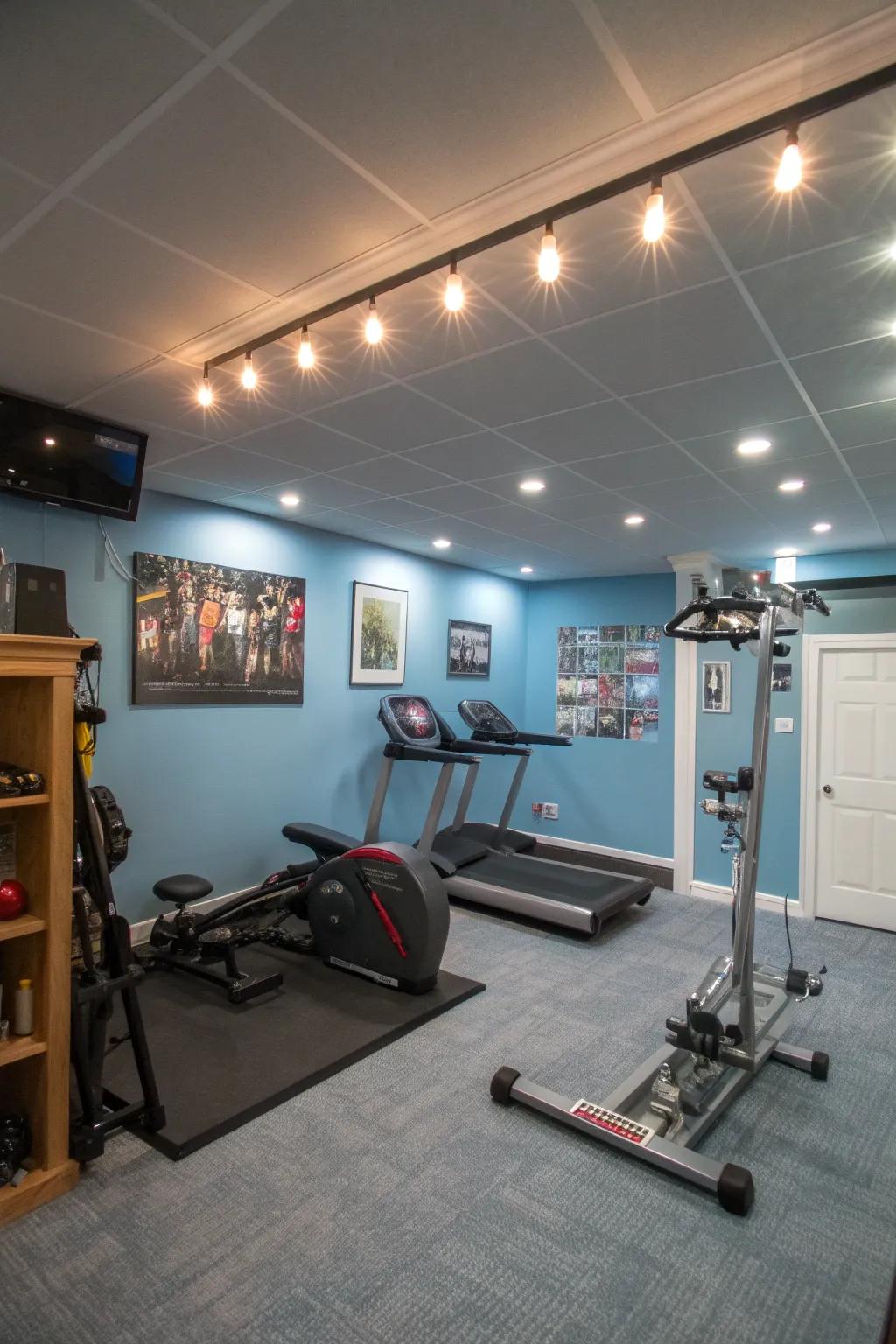 Adaptable lighting boosts the ambiance of your home workout space.