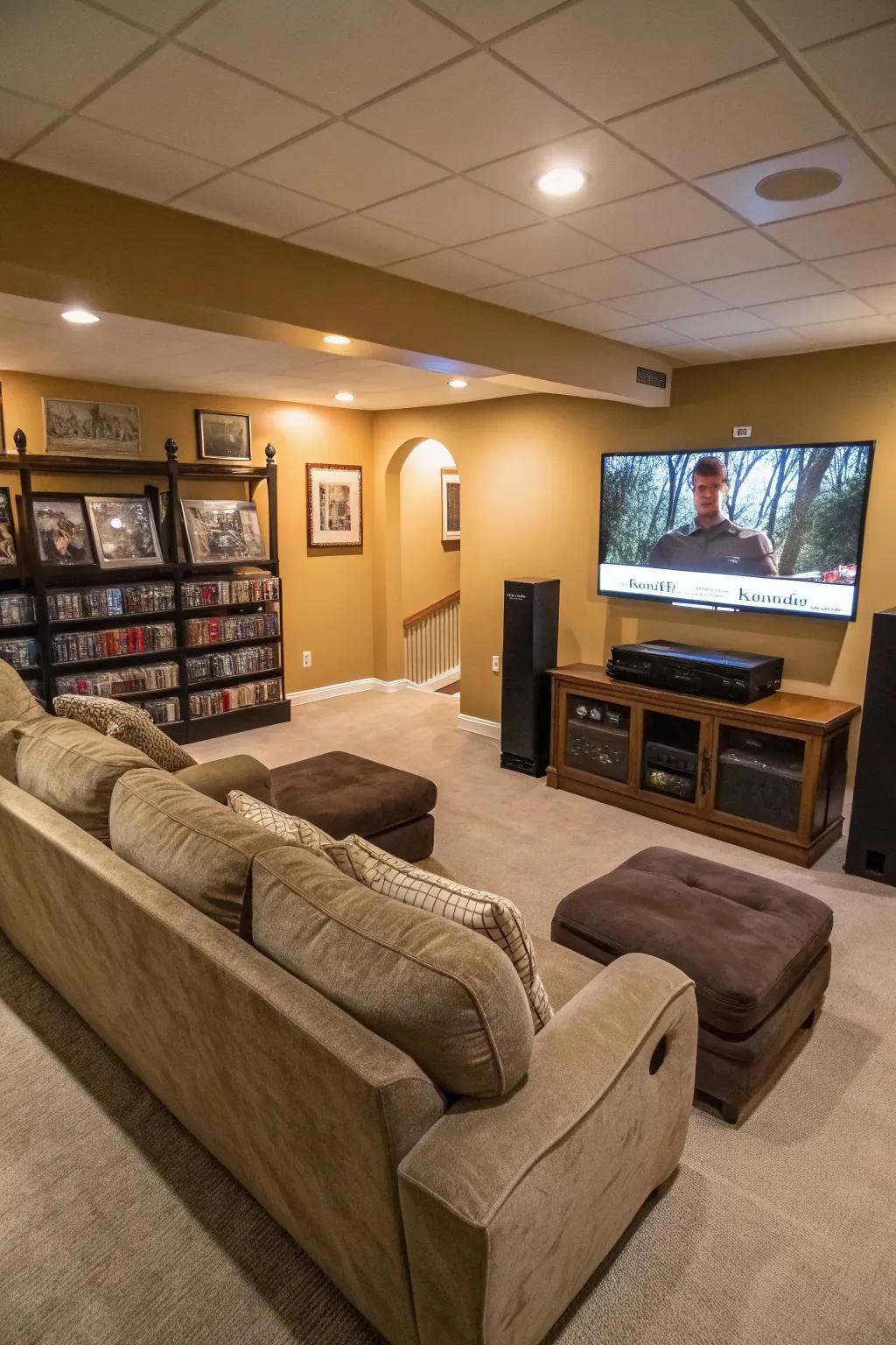 An entertainment zone makes the basement the ultimate hangout.
