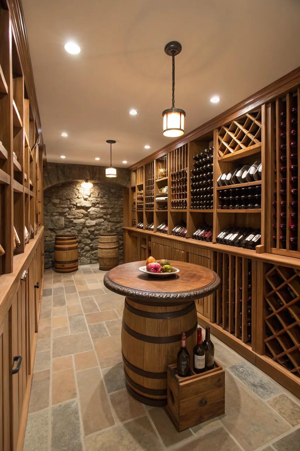 Wooden details give a cozy, refined feeling to your wine space.