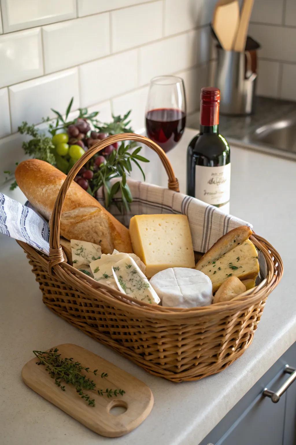 Gourmet-themed kitchen baskets for culinary aficionados.