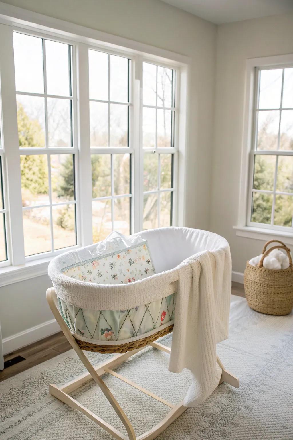 A minimalist bassinet for a modern nursery.