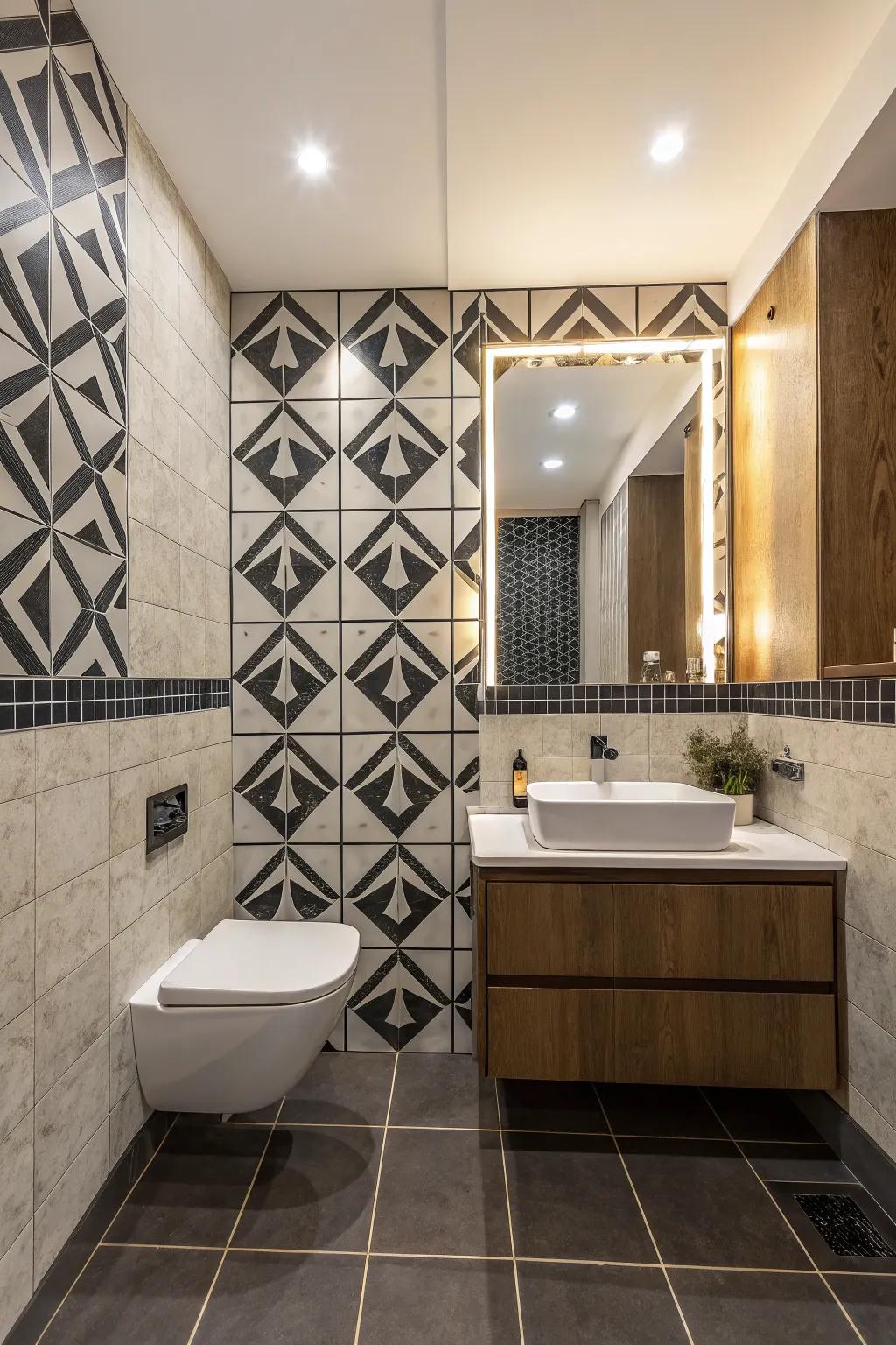 Bold color clashes bring drama and intensity to bathroom designs.