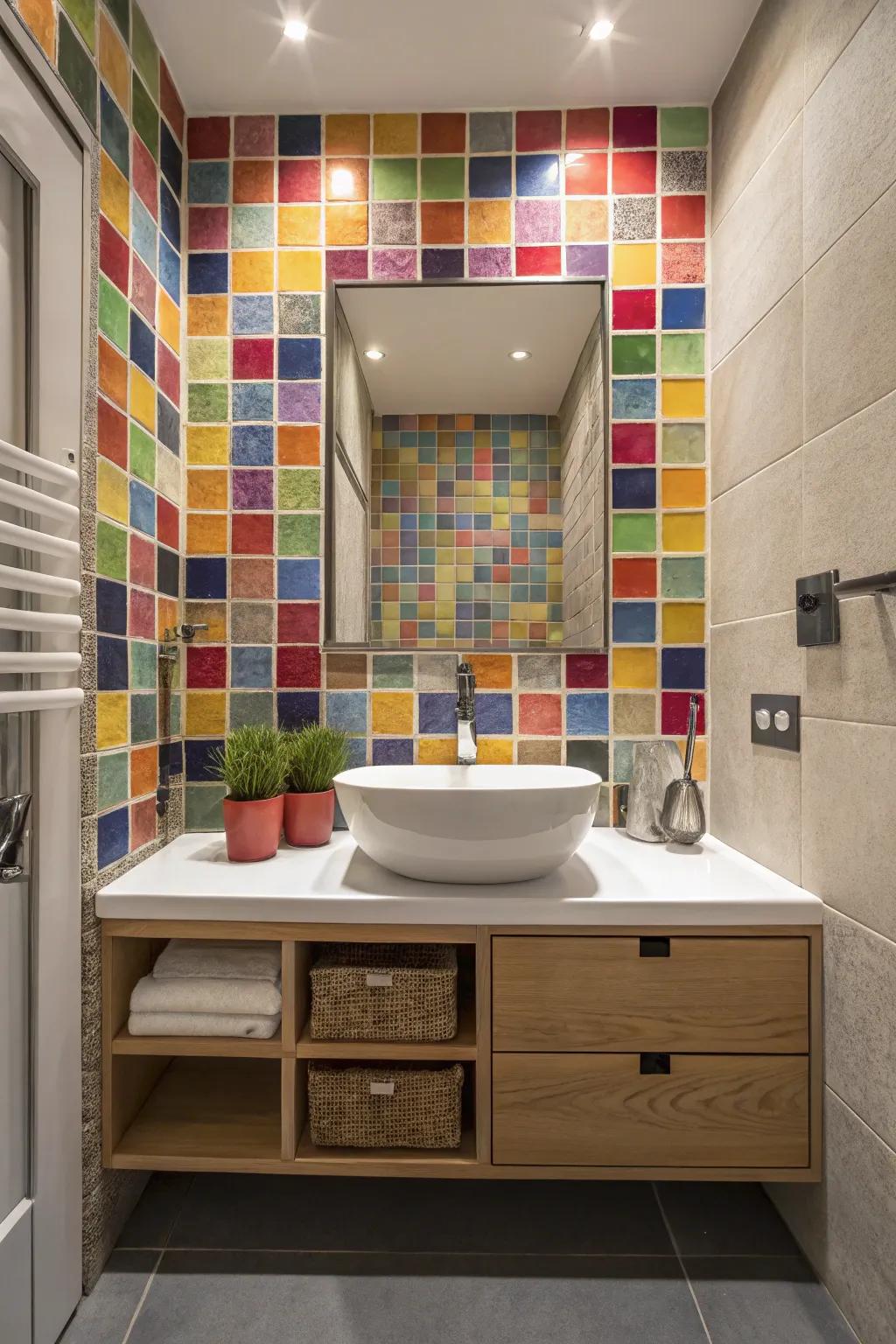 A burst of color using intricate designs for a lively bathroom.