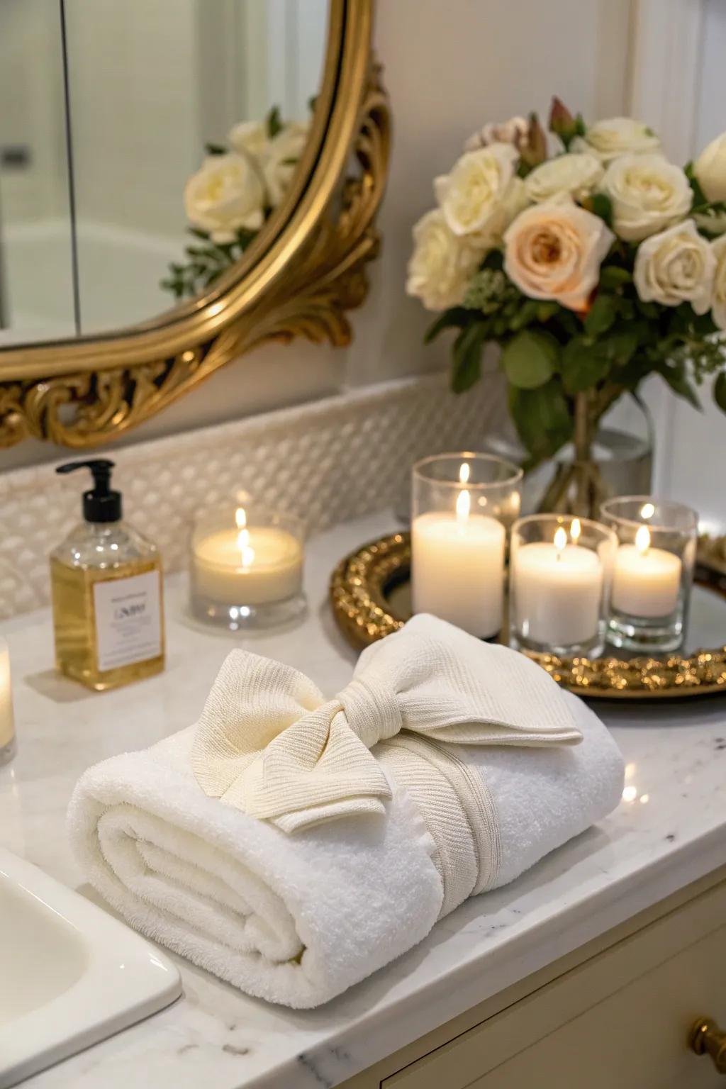 Add charm with a simple ribbon towel fold.